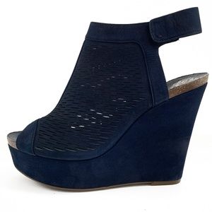 Vince Camuto Navy Kyrene Suede Wedge Sandals NWOT